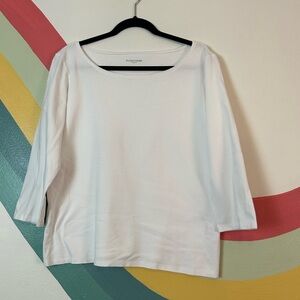 Eileen Fisher Women’s Tee Shirt White Cotton 3/4 Sleeve Size Large